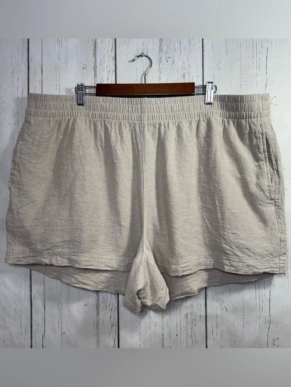 Old Navy Beige Linen Blend Pull On Shorts 2X Casual Summer Coastal Beach Pockets